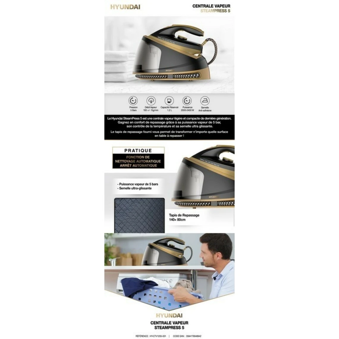 Hyundai Centrale Vapeur STEAM PRESS 5 Et Tapis De Repassage – Image 5