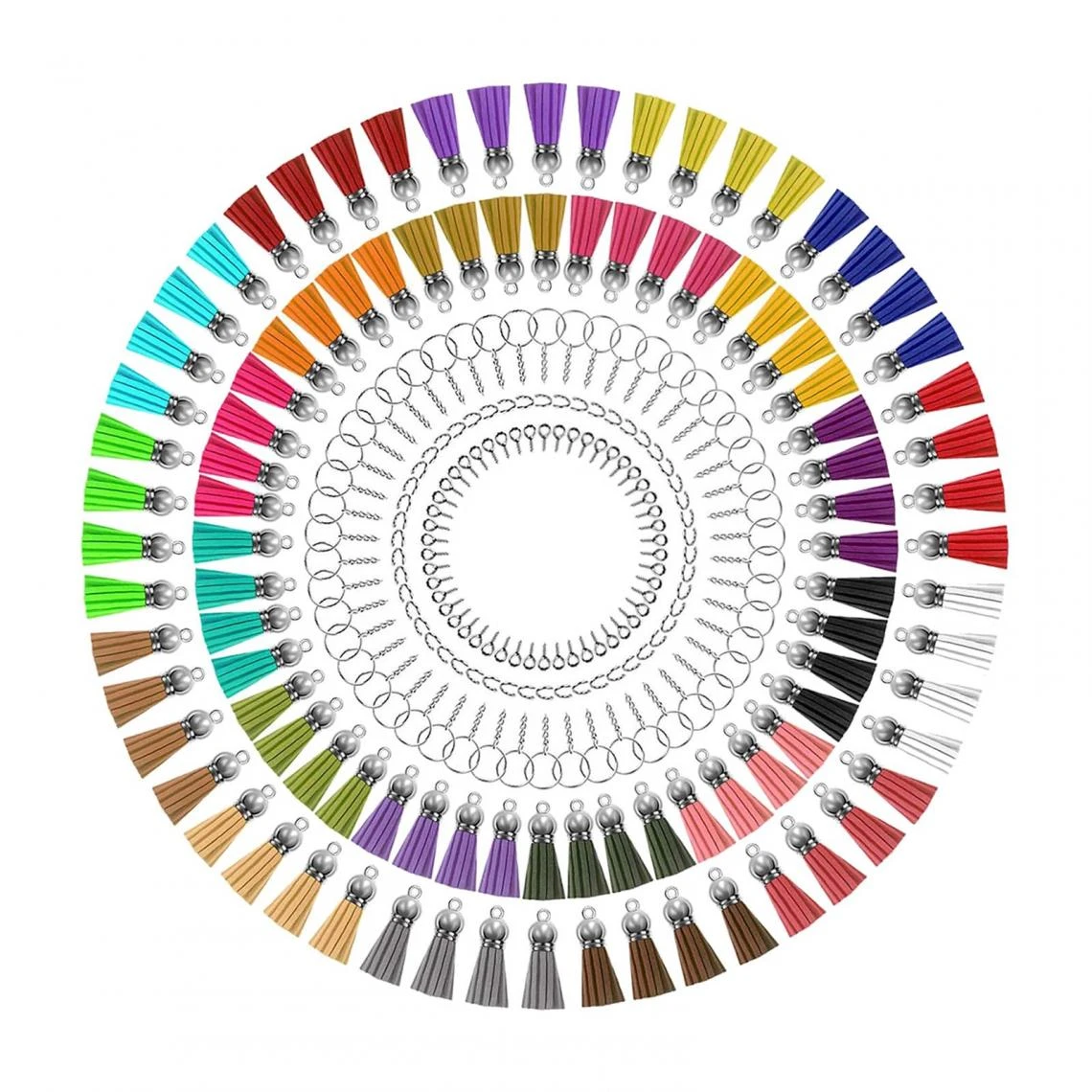 Marque Generique Porte-clés En Cuir Avec Pompon Porte-clés Anneaux De Saut – Image 2